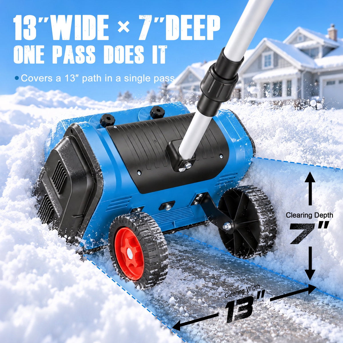 Doulami Electric Snow Shovel, 1600W Brushless Cordless Snow Blower with 2×4500mAh Batteries, 13" Width 26.2ft Throw, Power Display & Anti-Slip Wheels for Driveway Walkway