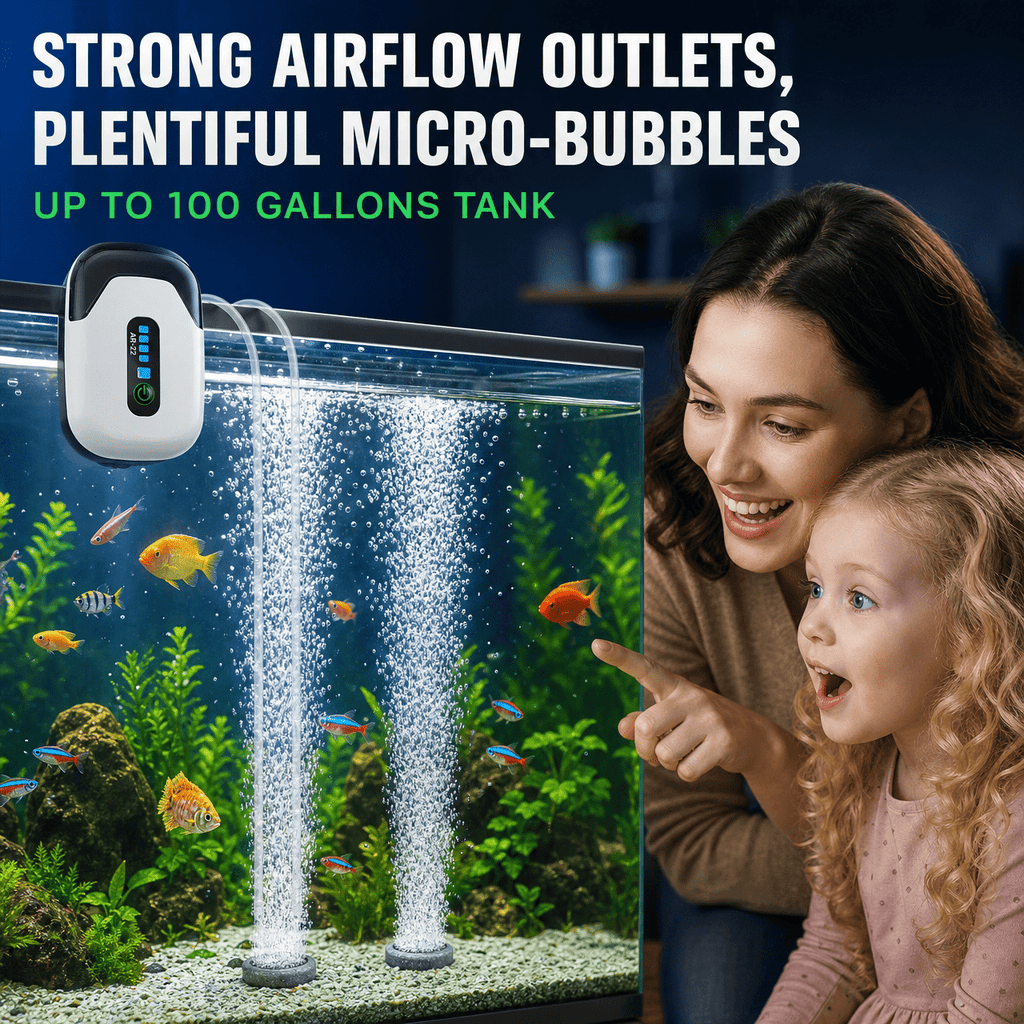 Doulami Aquarium Air Pump USB Rechargeable – Ultra Quiet Portable Bubble Aerator, Up to 70-Hour Runtime with Intermittent Mode, Stable Aeration for Fish Tanks, Betta Bowls & Outdoor Use