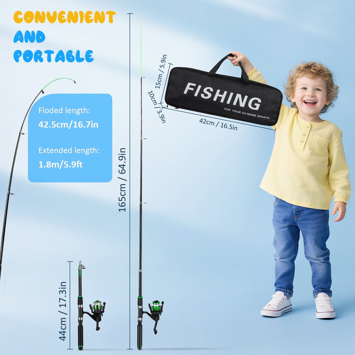 Doulami Fishing Poles, 2-Pack 5.9-FT Fishing Poles Combo Set with Rod and Reel, 75-Pcs Lures Hooks Swivels, Carry Bag, Fishing Rod and Reel Combo
