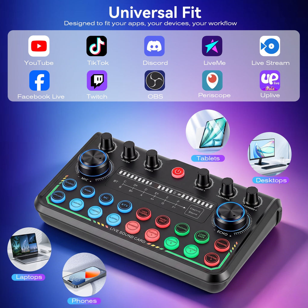 DOULAMI Podcast Equipment Bundle, 2 Condenser Microphones with Audio Interface Mixer, Sound Card, Voice Changer, Boom Arm for PC Phone Streaming Recording