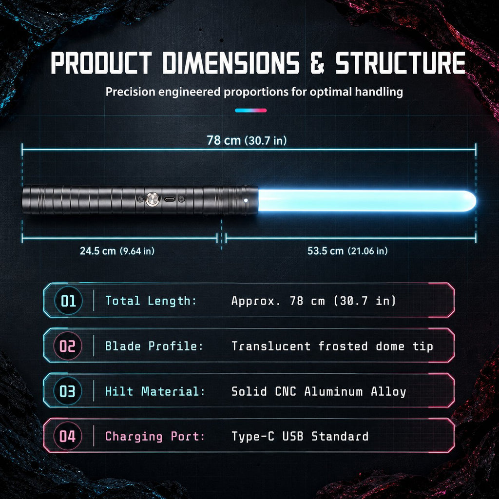 Doulami LED Light Sword, 15-Color Rechargeable with Sound & Clash Effects, Metal Hilt USB Charging, 30.7" Cosplay Collectible