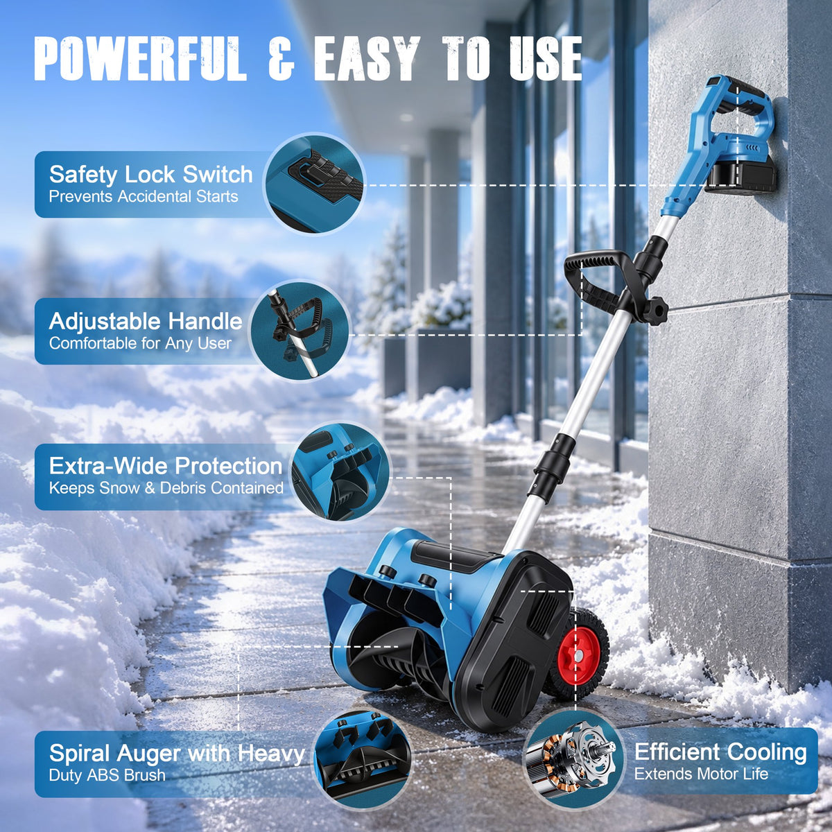 Doulami Electric Snow Shovel, 1600W Brushless Cordless Snow Blower with 2×4500mAh Batteries, 13" Width 26.2ft Throw, Power Display & Anti-Slip Wheels for Driveway Walkway