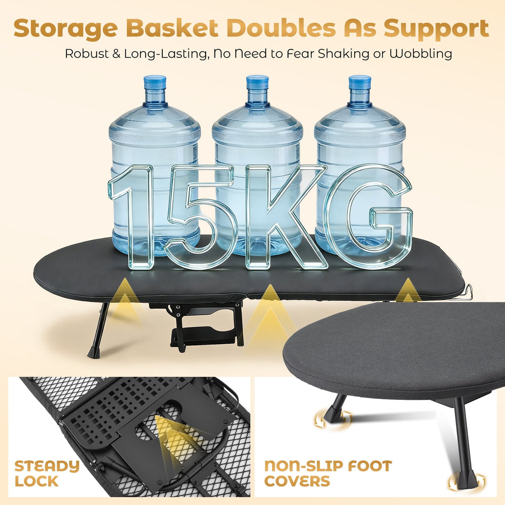 Doulami Small Tabletop Ironing Board with Retractable Iron Rest & Storage Basket, Foldable 4-Layer Heat Resistant Cover, Sturdy Support, Space-Saving for Laundry Room Apartment Dorm