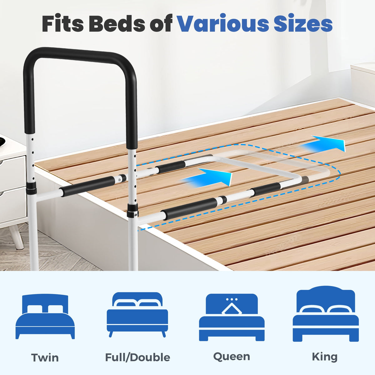 Doulami Bed Assist Rail for Elderly Adults Height Adjustable Bedside Standing Bar for Seniors Safety Bed Handle with Leg Fall Prevent Grab Bar with Storage Pocket