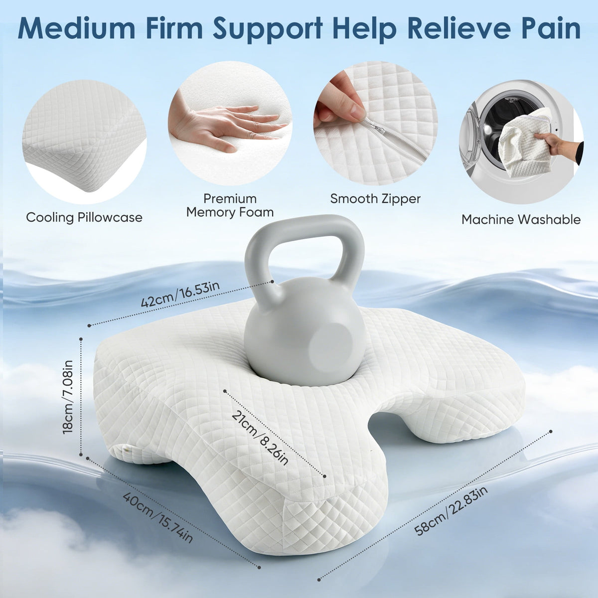 Side Sleeper Pillow, 2 in 1 Memory Foam Pillow for Adults, Relieves Rotator Cuff & Shoulder Pain, Comfort for Side, Back and Stomach Sleepers