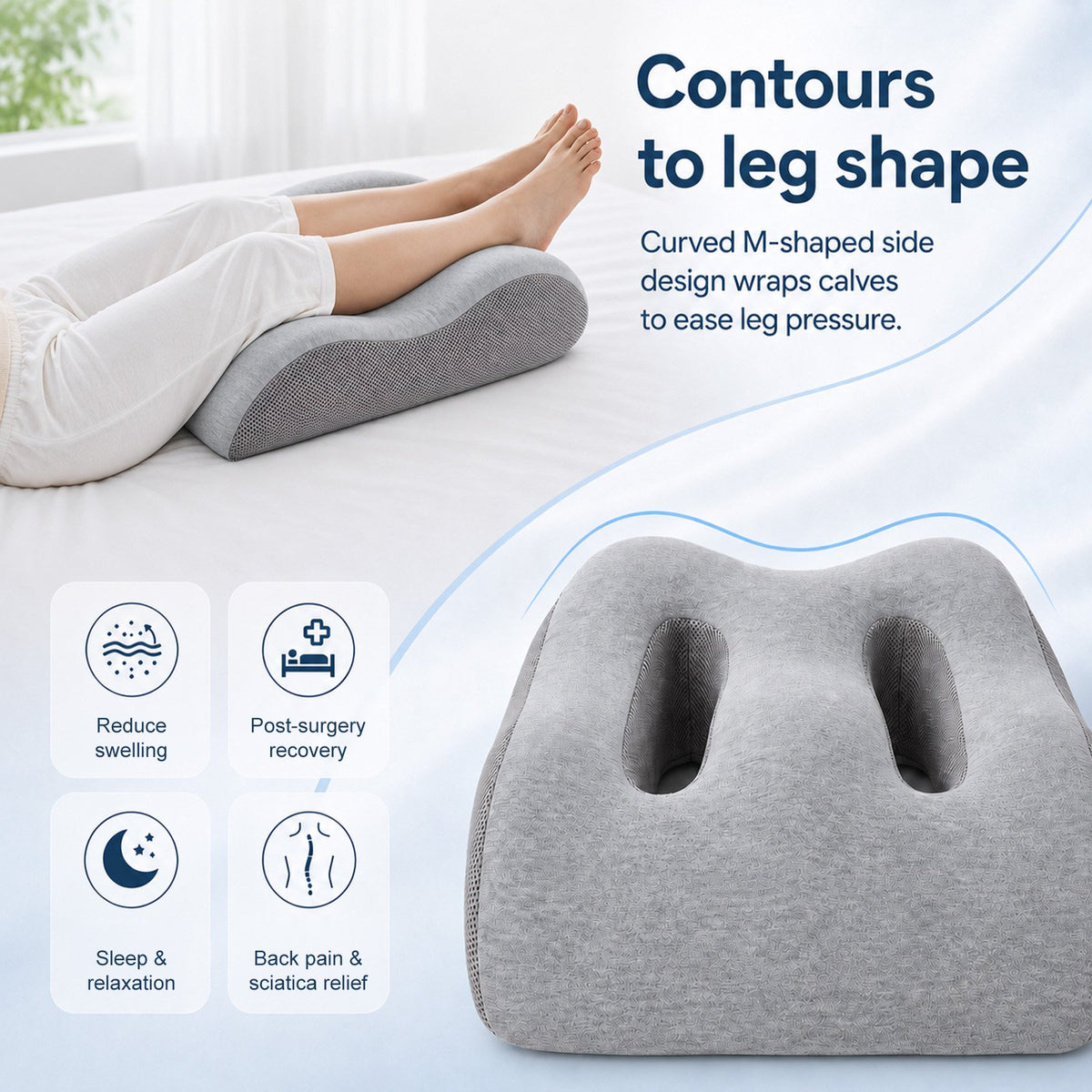 Doulami Leg Elevation Pillow, Memory Foam Ergonomic Leg Rest with Dual Breathable Grooves, M-Shape Knee Support for Leg Fatigue Relief, Daily Relaxation & Comfortable Rest