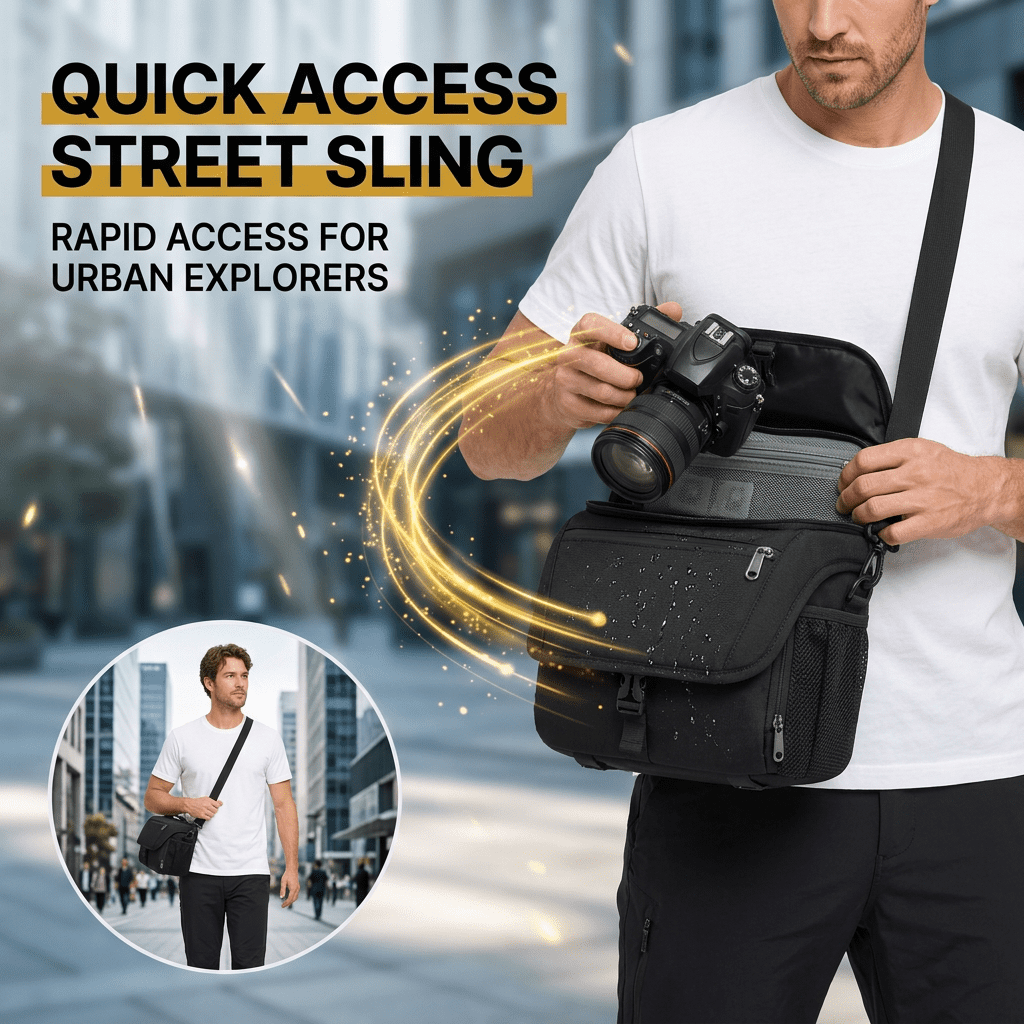 Doulami Camera Crossbody Sling Bag, Shockproof DSLR Mirrorless, Waterproof Rain Cover & Tripod Holder, Custom Dividers Adjustable Strap, Black