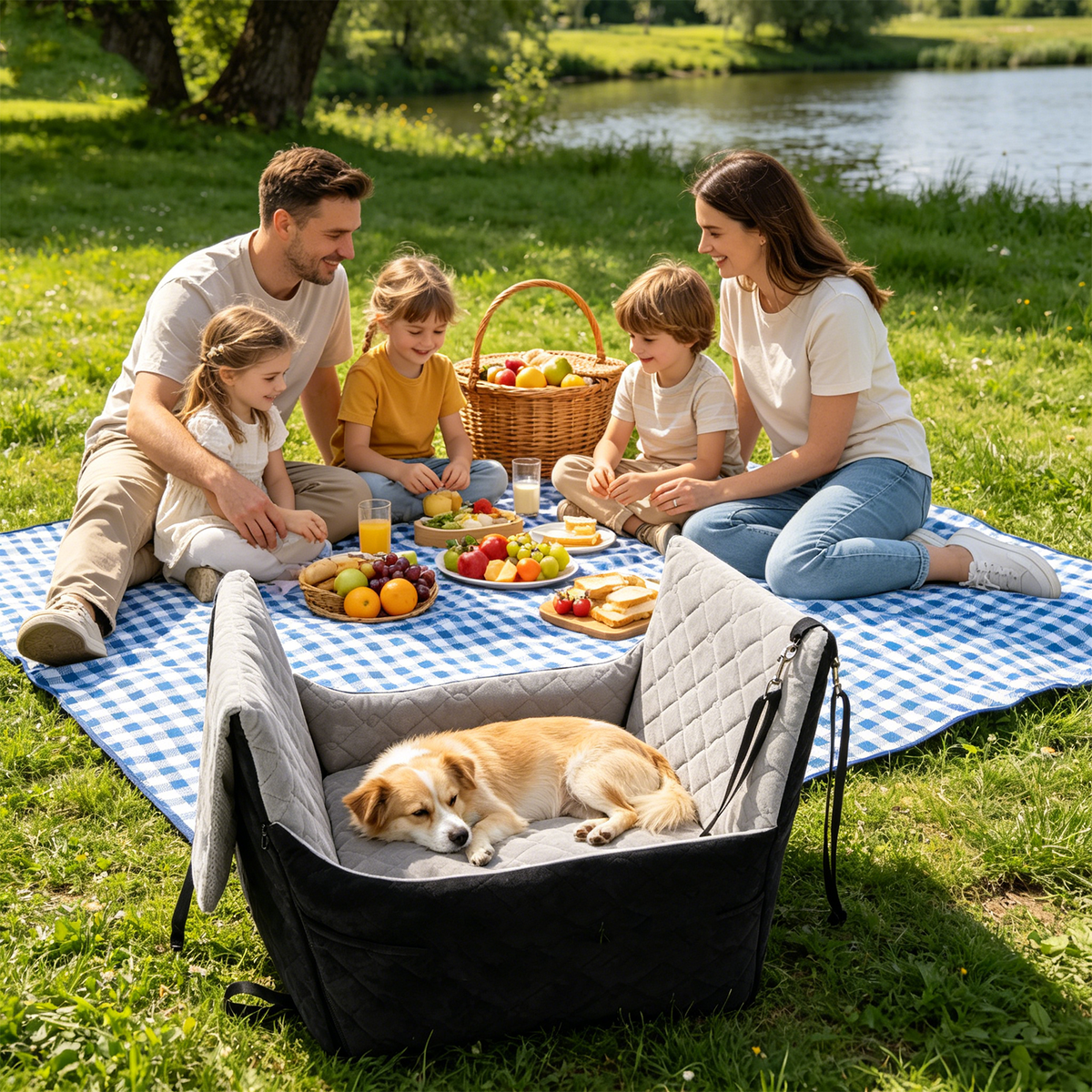 Doulami Dog Car Seat, Dog Booster Car Seats for Small & Medium Breeds Up to 35lbs, Fully Detachable and Washable, Soft Foam Pet Car seat with 2 Storage Pockets & 3 Safety Belts, Black & Gray