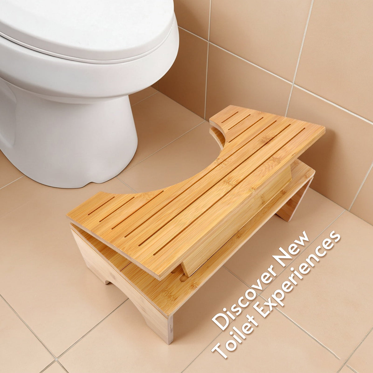 Doulami Bamboo Toilet Stool Foldable, 7" & 9" Adjustable Height Bathroom Toilet Step Stool
