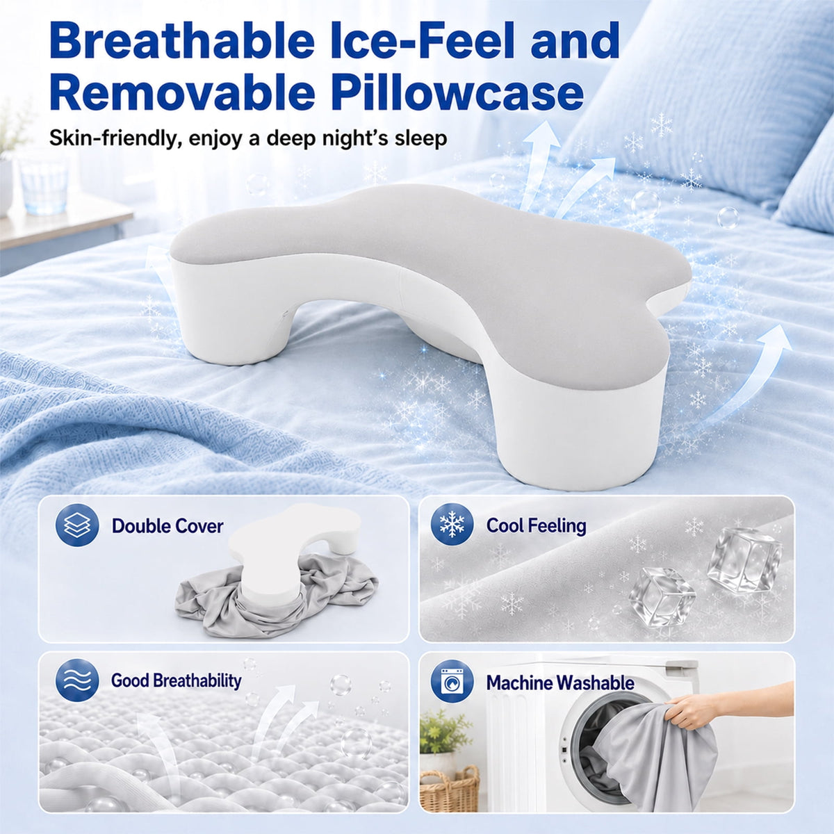 Doulami Side Sleeper Pillow with Arm Hole, Ergonomic Memory Foam Pillow for Neck and Shoulder Pain Relief, Cooling Contour Pillow for Side Back Sleepers, Removable Washable Cover