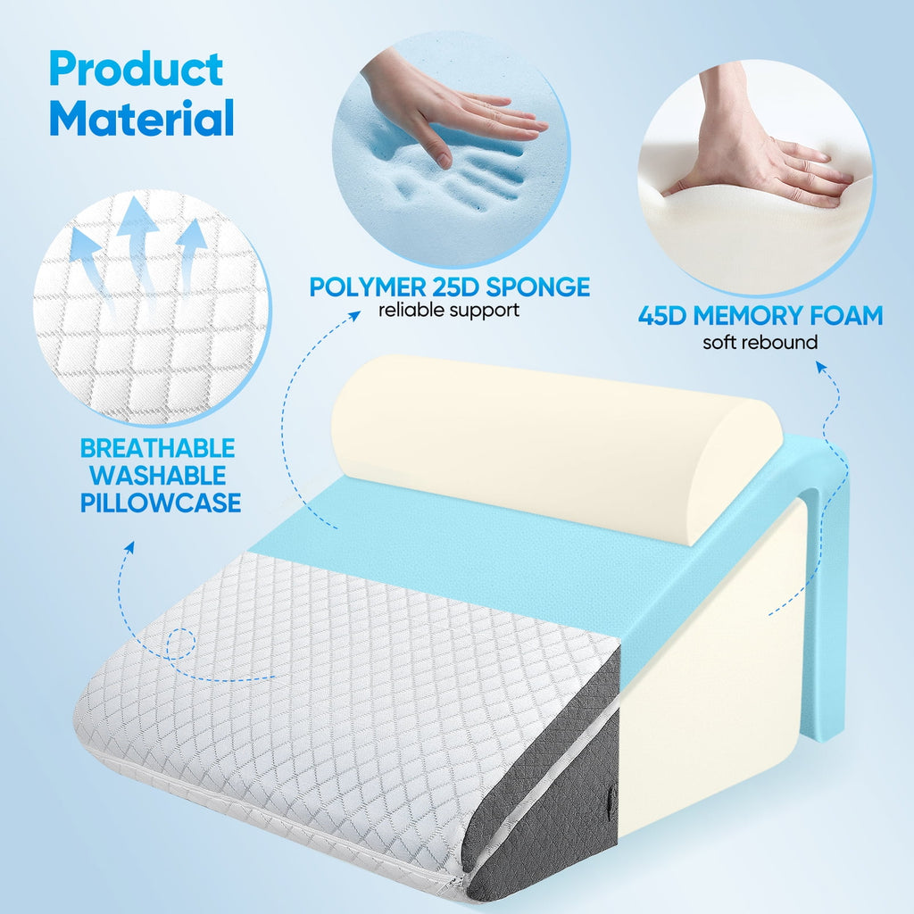 Knee Wedge Pillow, Convertible Knee Pillow for Back Sleeping, Dual-Layer Memory Foam Triangle Pillow for Legs Post Surgery, Knee Support, Leg Elevation, Back Pain Relief